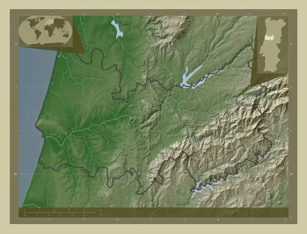 Coimbra District Portugal Elevation Map Colored Wiki Style Lakes Rivers — ストック写真