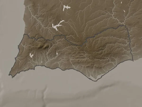 Faro District Portugal Elevation Map Colored Sepia Tones Lakes Rivers — Zdjęcie stockowe