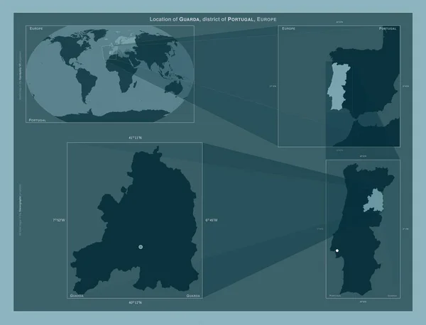 Guarda District Portugal Diagram Showing Location Region Larger Scale Maps — Fotografia de Stock