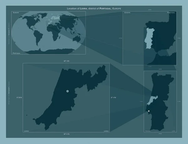Leiria District Portugal Diagram Showing Location Region Larger Scale Maps — ストック写真