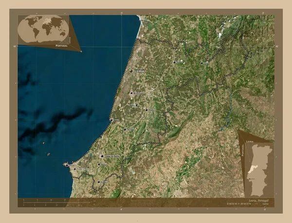 Leiria District Portugal Low Resolution Satellite Map Locations Names Major — Stok fotoğraf