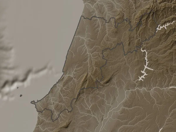 Leiria District Portugal Elevation Map Colored Sepia Tones Lakes Rivers — ストック写真