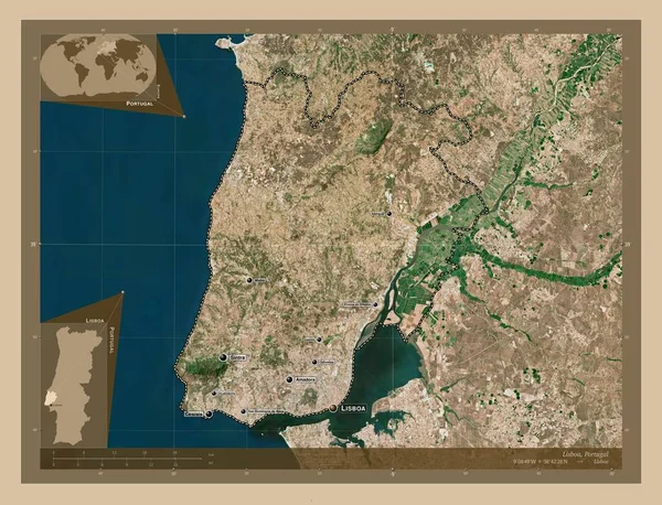 Lisboa District Portugal Low Resolution Satellite Map Locations Names Major — Foto de Stock