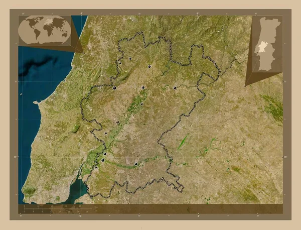 Santarem District Portugal Low Resolution Satellite Map Locations Major Cities — Foto de Stock