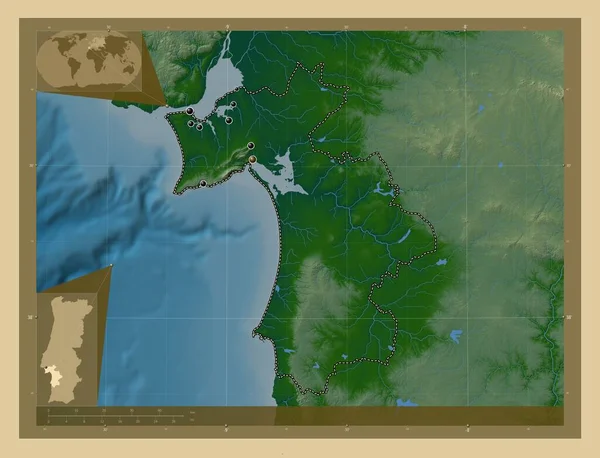 Сетубал Район Португалії Кольорові Карти Висот Озерами Річками Розташування Великих — стокове фото