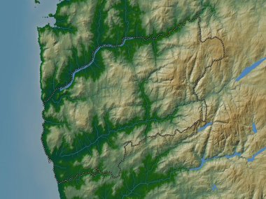 Viana do Castelo, district of Portugal. Colored elevation map with lakes and rivers