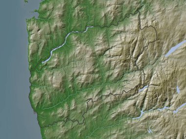 Viana do Castelo, district of Portugal. Elevation map colored in wiki style with lakes and rivers