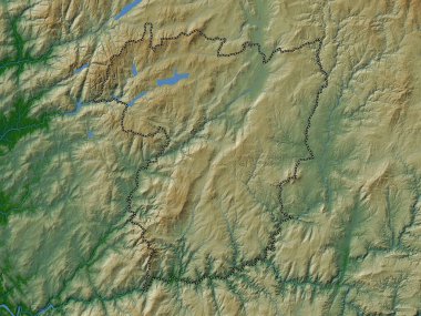 Vila Real, district of Portugal. Colored elevation map with lakes and rivers