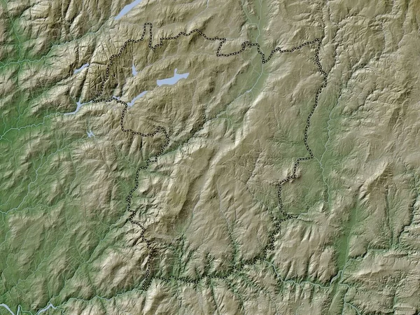 Vila Real, district of Portugal. Elevation map colored in wiki style with lakes and rivers
