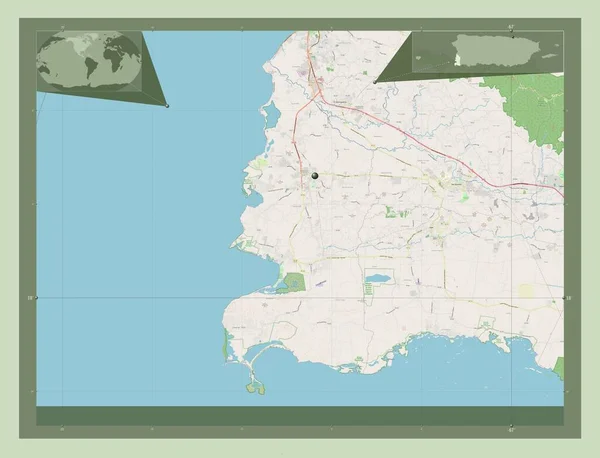 Stock image Cabo Rojo, municipality of Puerto Rico. Open Street Map. Corner auxiliary location maps