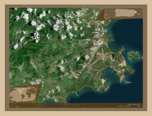 Ceiba Municipality Puerto Rico Low Resolution Satellite Map Locations Names —  Fotos de Stock