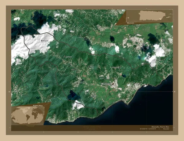 Maunabo Municipality Puerto Rico Low Resolution Satellite Map Locations Names — Stock Photo, Image