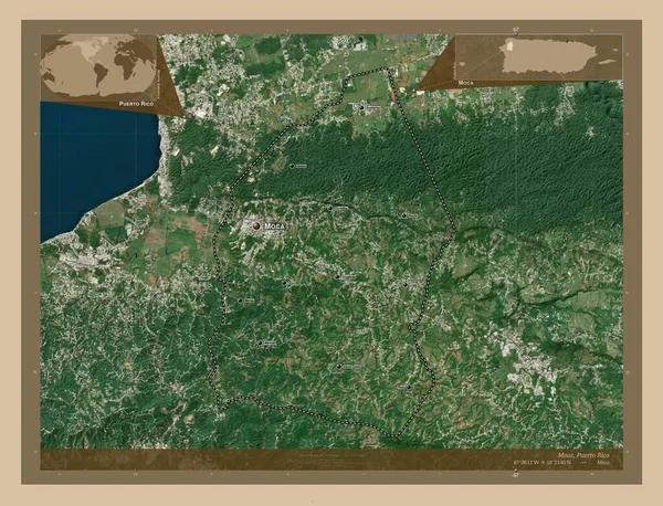 Moca Municipality Puerto Rico Low Resolution Satellite Map Locations Names — Stock Photo, Image