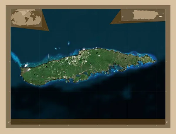 Vieques Municipality Puerto Rico Low Resolution Satellite Map Locations Major — Stockfoto