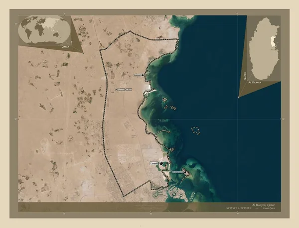 Daayen Municipality Qatar High Resolution Satellite Map Locations Names Major — Foto Stock