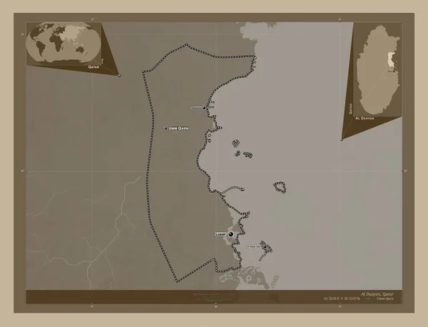Daayen Municipality Qatar Elevation Map Colored Sepia Tones Lakes Rivers — Foto Stock