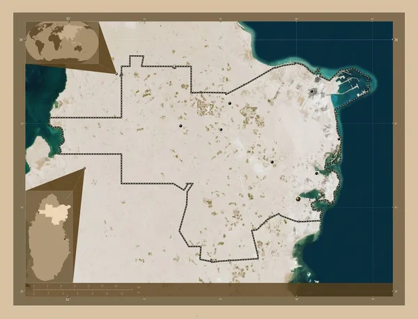 Khor Municipality Qatar Low Resolution Satellite Map Locations Major Cities — Stockfoto