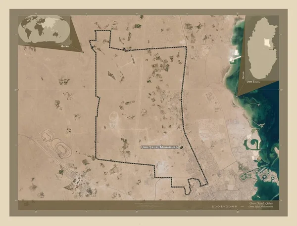 Umm Salal Municipality Qatar High Resolution Satellite Map Locations Names — стоковое фото