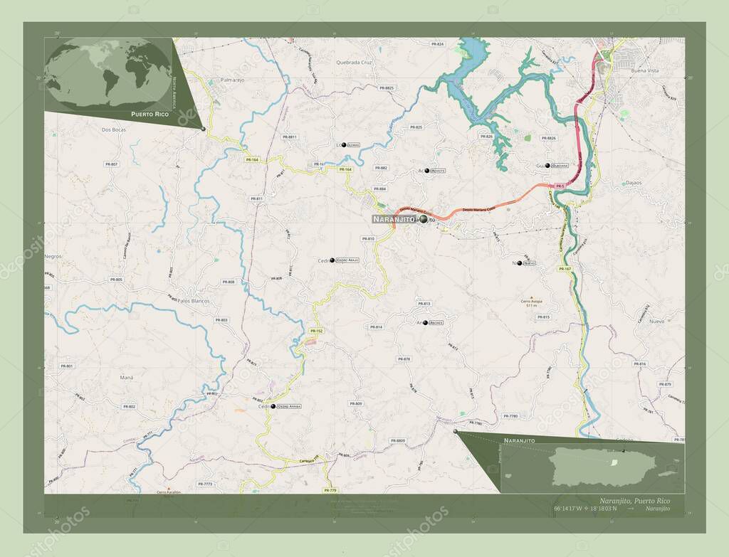 Naranjito, municipality of Puerto Rico. Open Street Map. Locations and