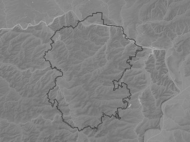 Chuvash, republic of Russia. Grayscale elevation map with lakes and rivers