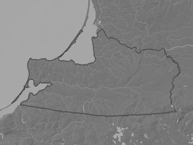Kaliningrad, region of Russia. Bilevel elevation map with lakes and rivers