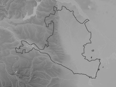 Kalmyk, republic of Russia. Grayscale elevation map with lakes and rivers