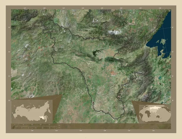 Amur Region Russia High Resolution Satellite Map Corner Auxiliary Location — 图库照片