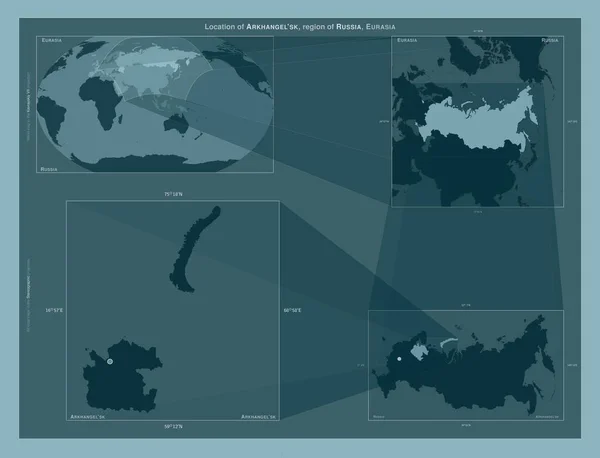 Arkhangel Region Russia Diagram Showing Location Region Larger Scale Maps — Stock Photo, Image
