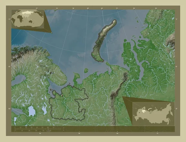 Arkhangel Region Russia Elevation Map Colored Wiki Style Lakes Rivers — Foto de Stock