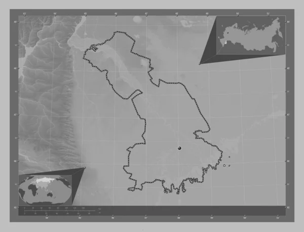Astrakhan Region Russia Grayscale Elevation Map Lakes Rivers Corner Auxiliary — Stock fotografie