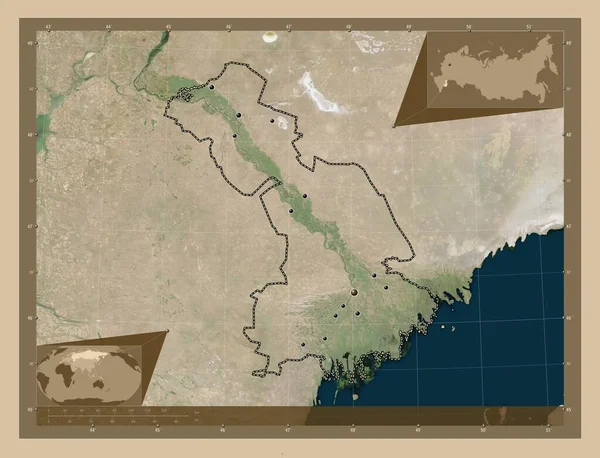 Astrakhan Region Russia Low Resolution Satellite Map Locations Major Cities — Stok fotoğraf