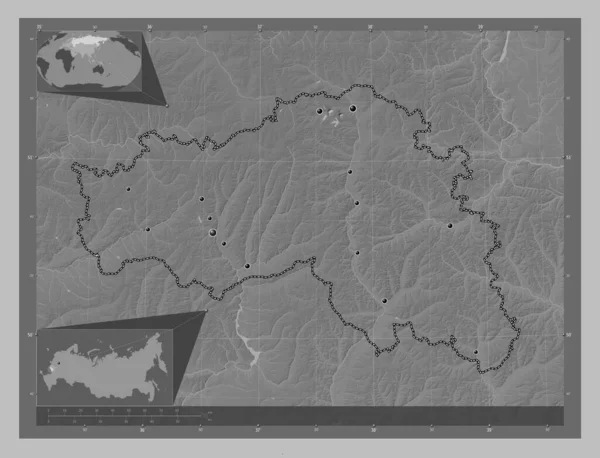 Belgorod Region Russia Grayscale Elevation Map Lakes Rivers Locations Major — 图库照片