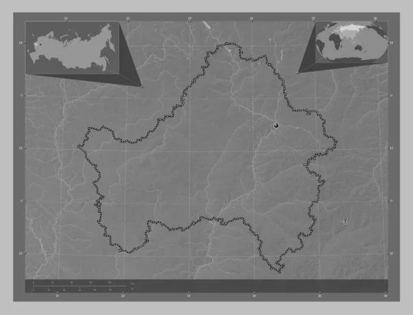 Bryansk Region Russia Grayscale Elevation Map Lakes Rivers Corner Auxiliary — Stock fotografie