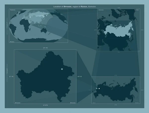 Bryansk Region Russia Diagram Showing Location Region Larger Scale Maps — Foto Stock