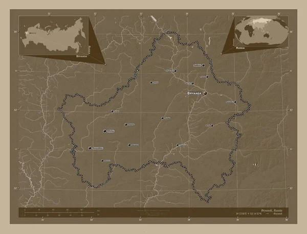 Bryansk Region Russia Elevation Map Colored Sepia Tones Lakes Rivers — Stock Photo, Image