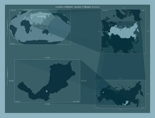 Buryat Republic Russia Diagram Showing Location Region Larger Scale Maps — Zdjęcie stockowe
