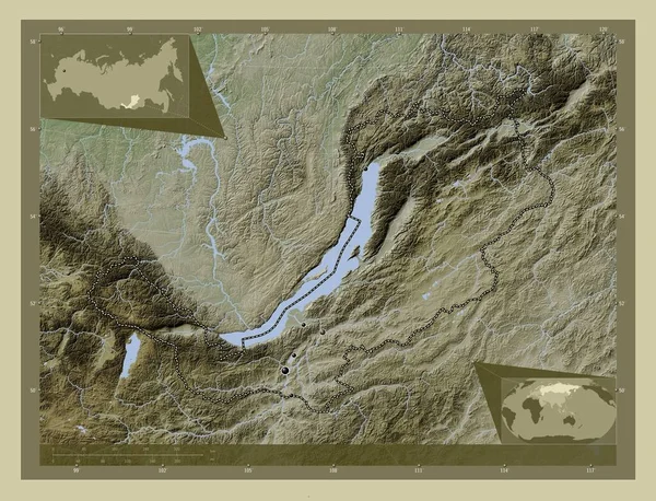Buryat Republic Russia Elevation Map Colored Wiki Style Lakes Rivers — Foto de Stock
