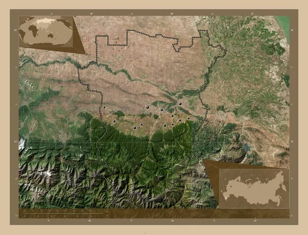 Chechnya Republic Russia Low Resolution Satellite Map Locations Major Cities — Zdjęcie stockowe