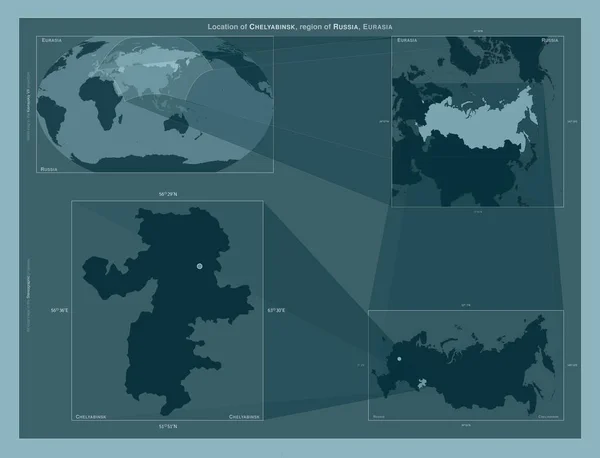 Chelyabinsk Region Russia Diagram Showing Location Region Larger Scale Maps — Stockfoto