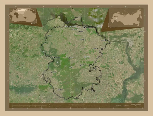 Chuvash Republic Russia Low Resolution Satellite Map Locations Names Major — Foto Stock