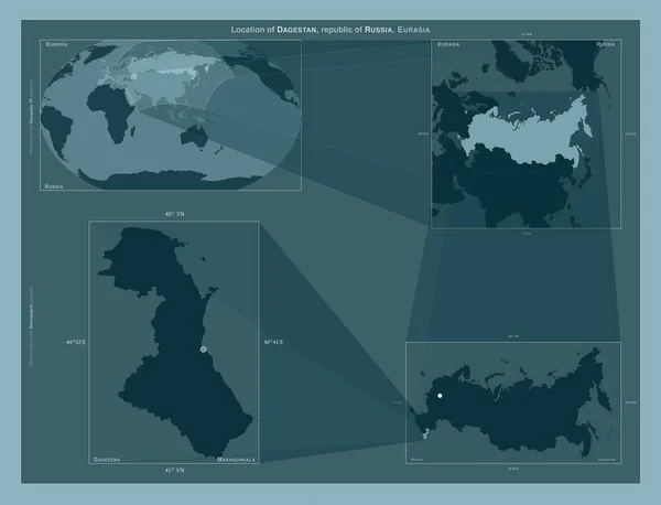 Dagestan Republic Russia Diagram Showing Location Region Larger Scale Maps — Stockfoto