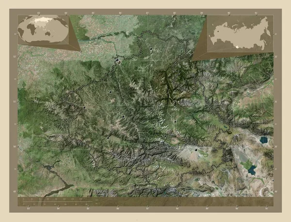 Gorno Altay Republic Russia High Resolution Satellite Map Locations Major — стоковое фото