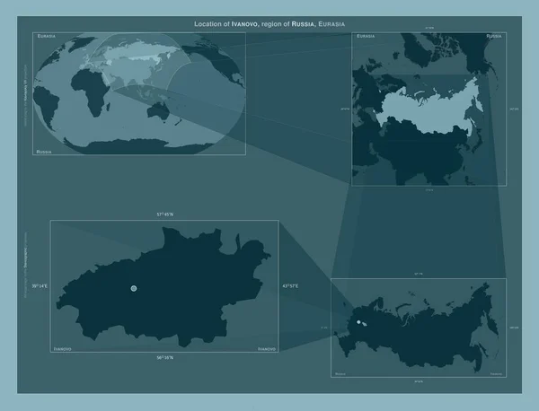 Ivanovo Region Russia Diagram Showing Location Region Larger Scale Maps — Foto de Stock