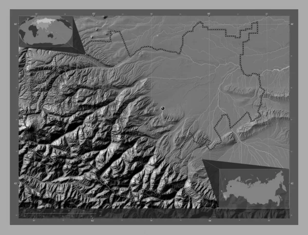 Kabardin Balkar Republic Russia Bilevel Elevation Map Lakes Rivers Corner — 图库照片