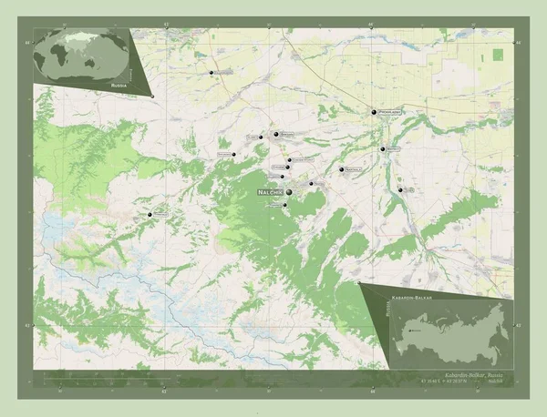 คาบาร ลคาร สาธารณร สเซ แผนท ดถนน สถานท และช อของเม องใหญ — ภาพถ่ายสต็อก