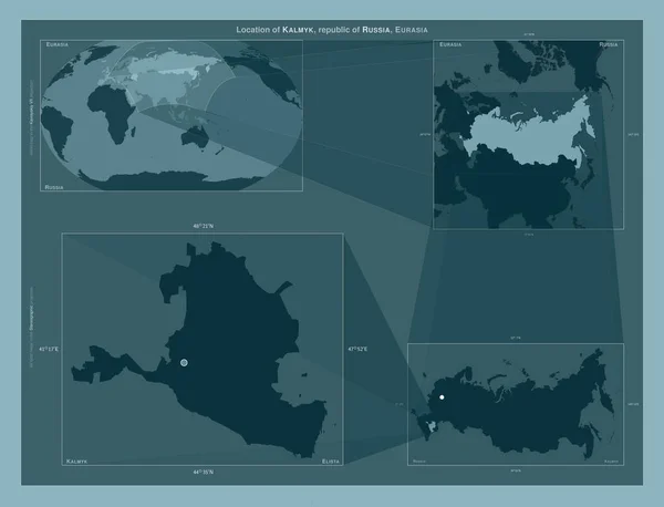 Kalmyk Republic Russia Diagram Showing Location Region Larger Scale Maps — Stock fotografie