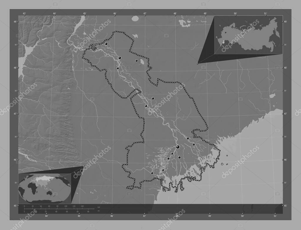 Astrakhan', region of Russia. Bilevel elevation map with lakes and