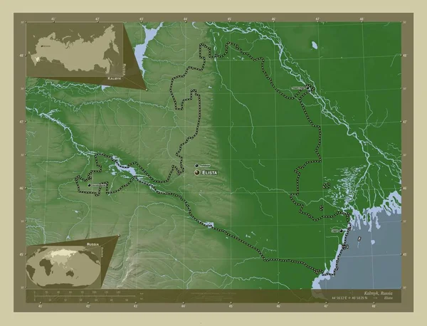 Kalmyk Republic Russia Elevation Map Colored Wiki Style Lakes Rivers — Stockfoto