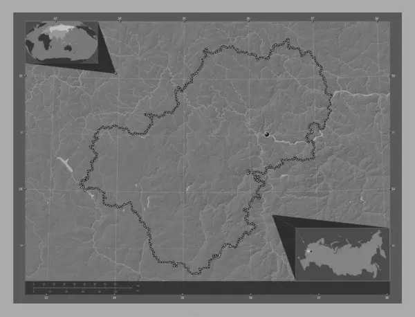 Kaluga Region Russia Bilevel Elevation Map Lakes Rivers Corner Auxiliary —  Fotos de Stock