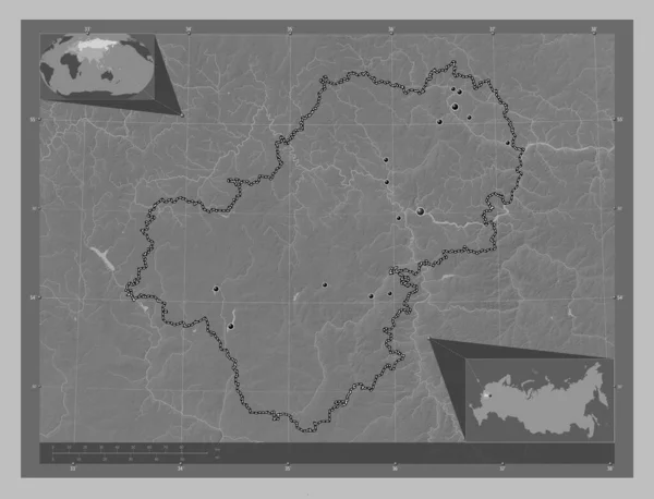 Kaluga Region Russia Grayscale Elevation Map Lakes Rivers Locations Major — Stock fotografie